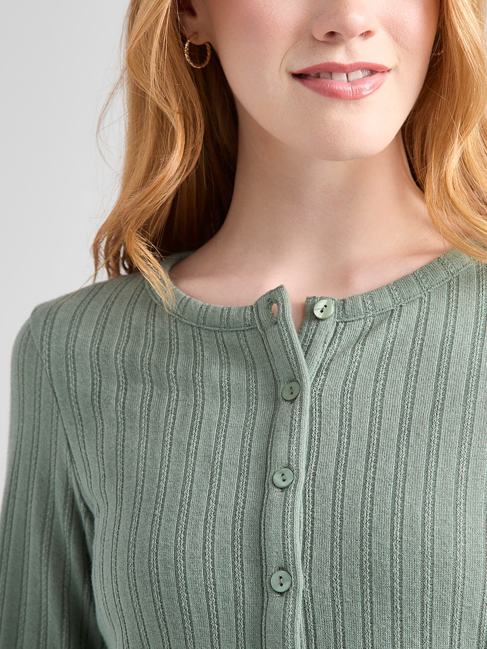 Long Sleeve Pointelle Cardigan in Sage