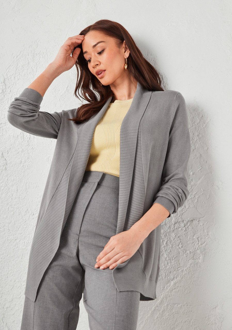 Open Shawl Collar Cardigan Mid Grey