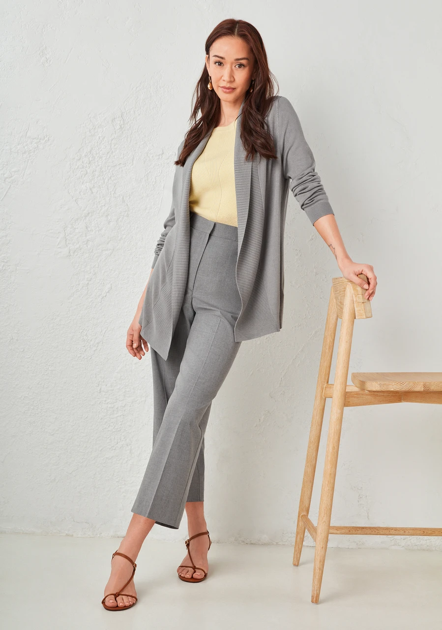 Open Shawl Collar Cardigan in Mid Grey