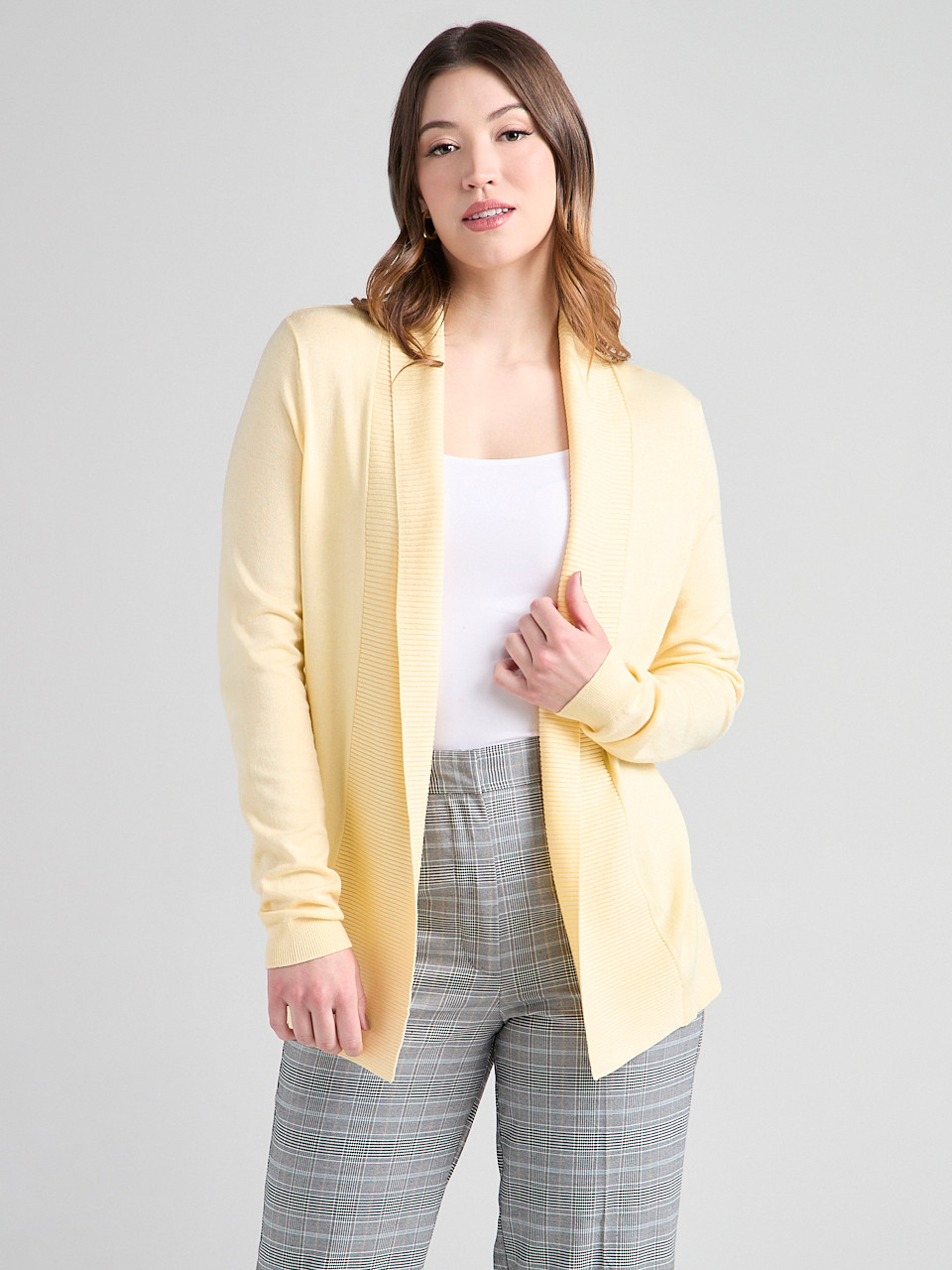 Open Shawl Collar Cardigan Soft Yellow
