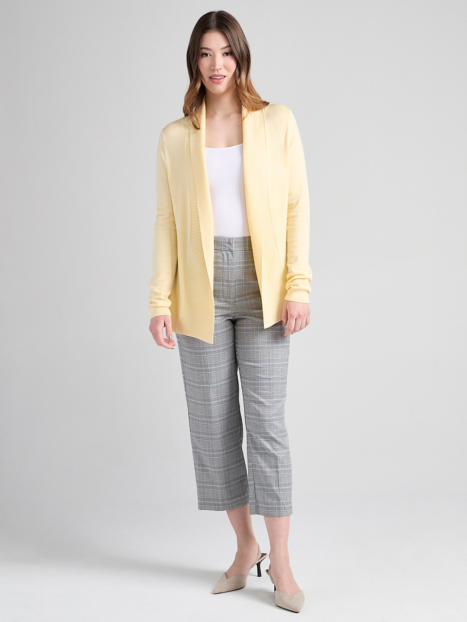 Open Shawl Collar Cardigan Soft Yellow