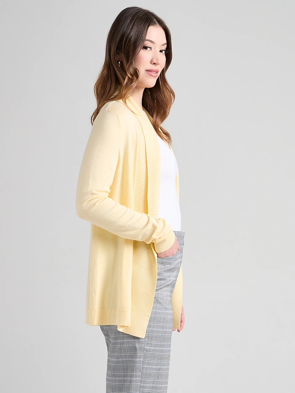 Open Shawl Collar Cardigan in Soft Yellow
