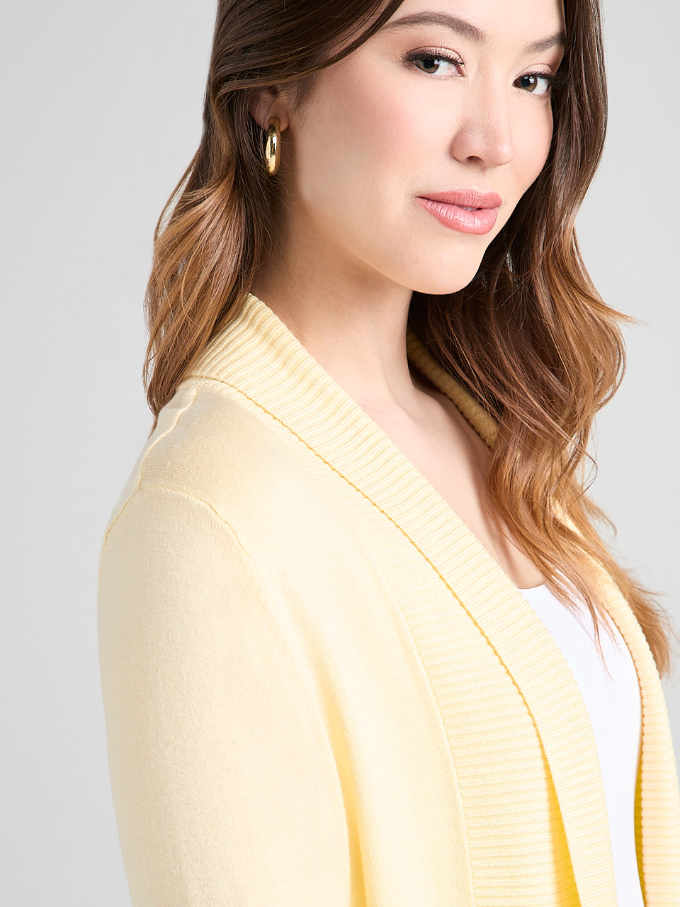 Open Shawl Collar Cardigan Soft Yellow