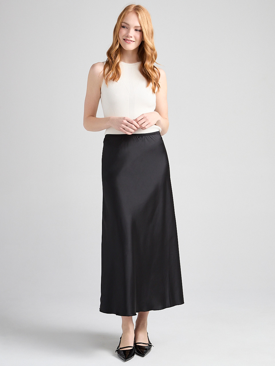 Satin Maxi Length Skirt in Black | Ricki's