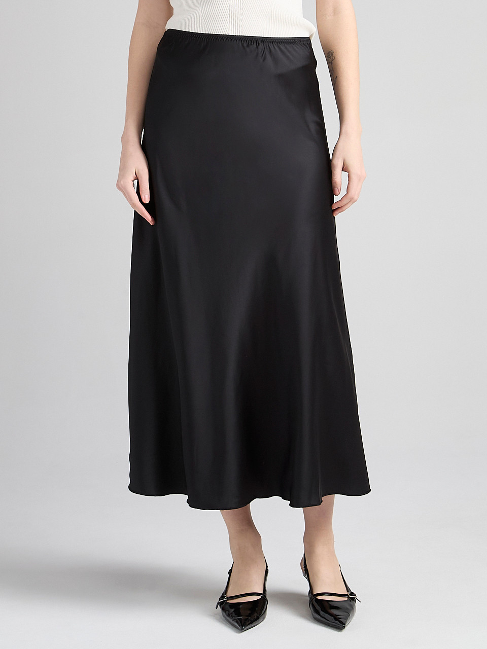 Satin Maxi Length Skirt in Black | Ricki's