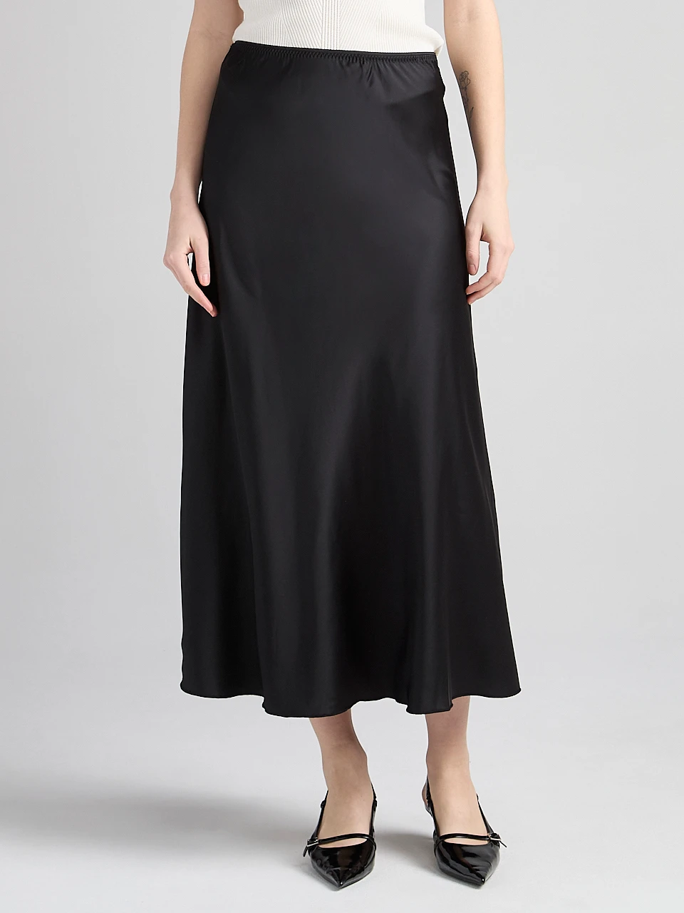 Satin Maxi Length Skirt in Black