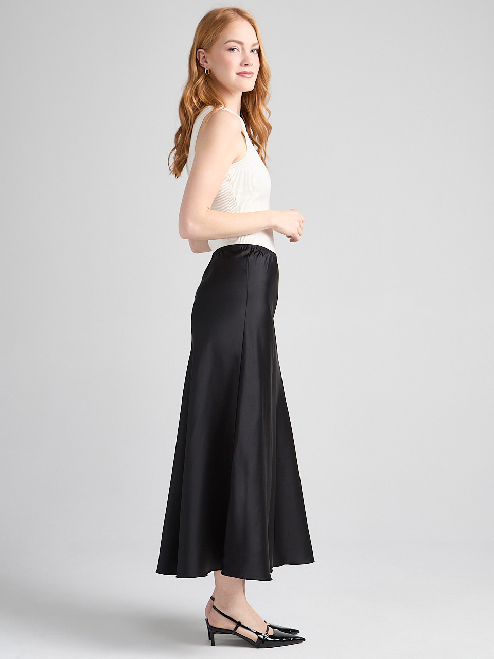 Satin Maxi Length Skirt in Black