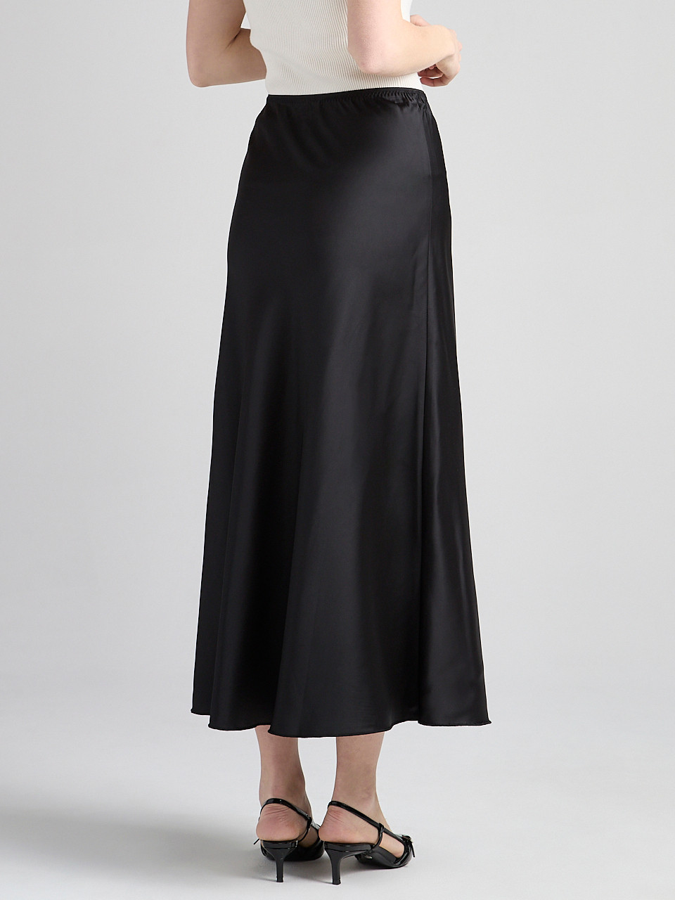 Satin Maxi Length Skirt in Black