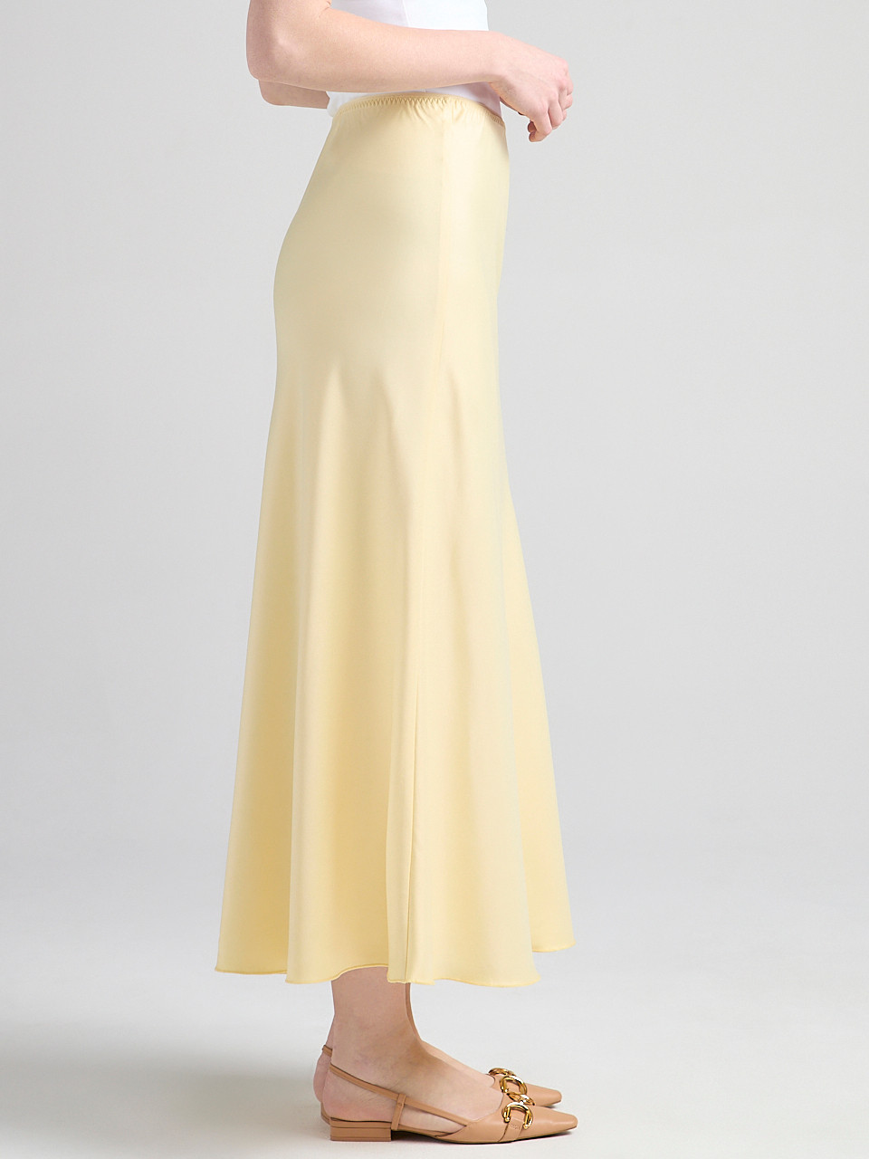 Satin Maxi Length Skirt in Soft Yellow