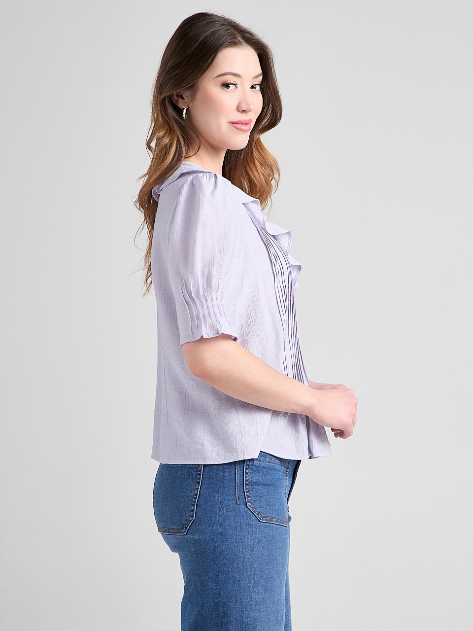 Short Puff Sleeve Ruffled Blouse Lilac