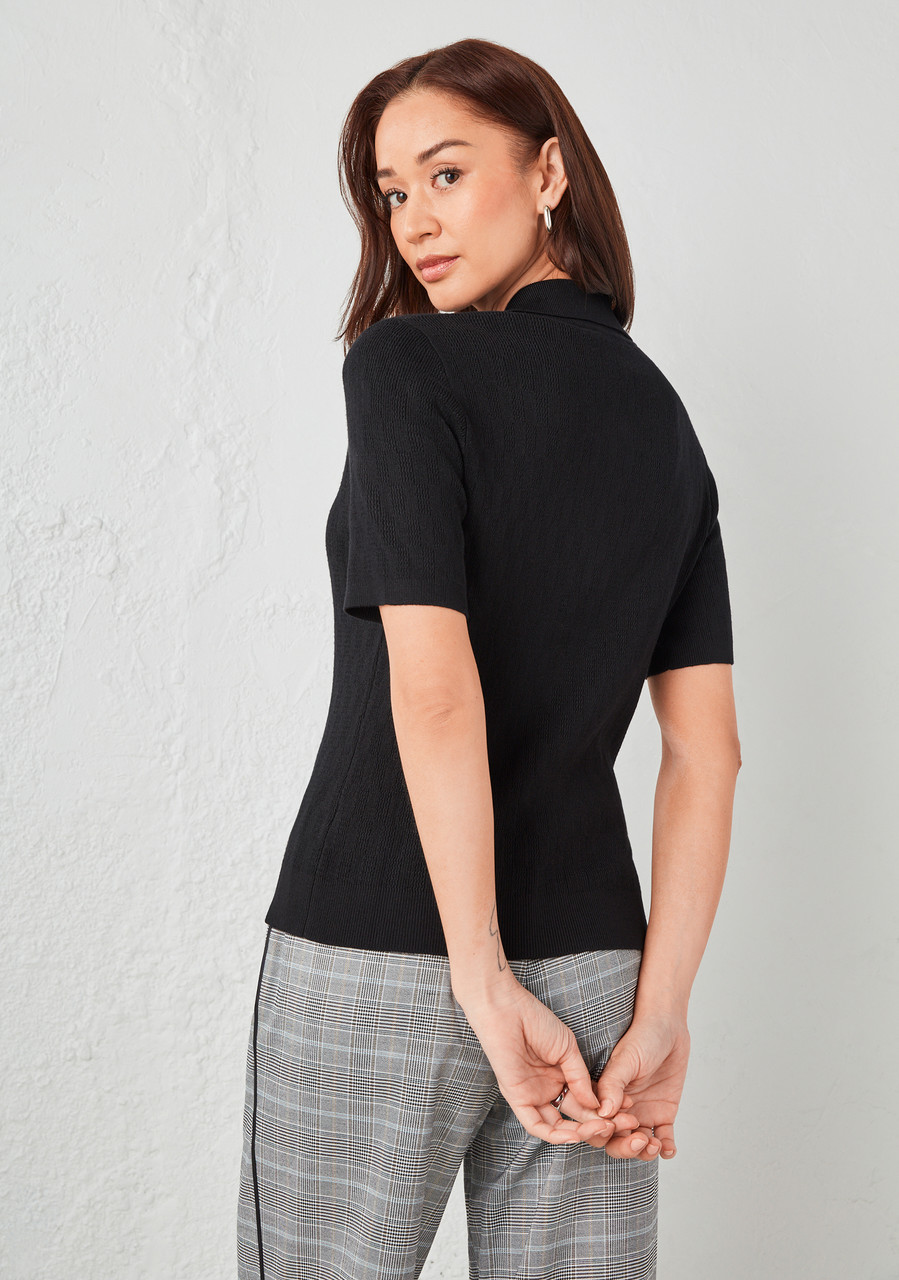 Short Sleeve Collared Polo Sweater Black