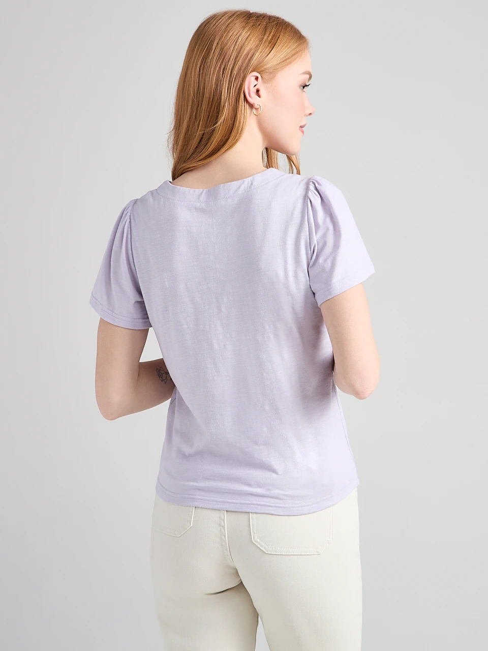Short Sleeve V-Neck Embroidered Top in Lilac