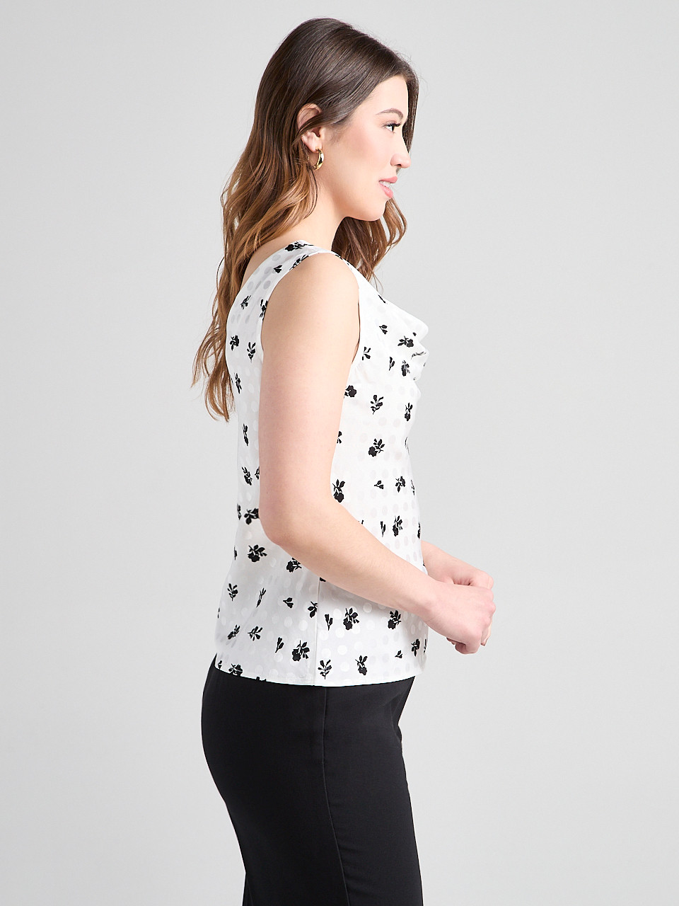 Sleeveless Cowl Neck Blouse in Floral Dot