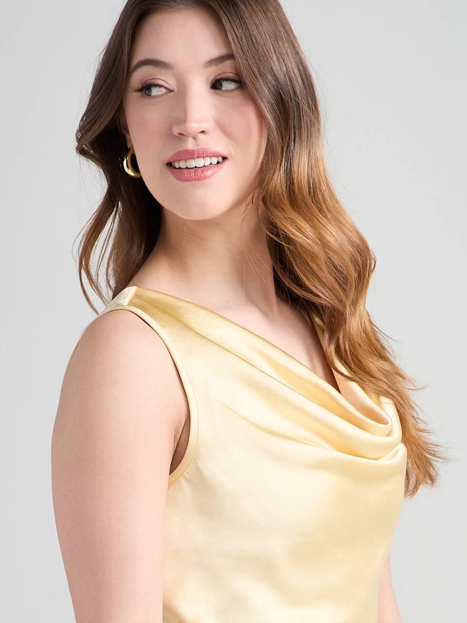 Sleeveless Cowl Neck Blouse in Soft Yellow