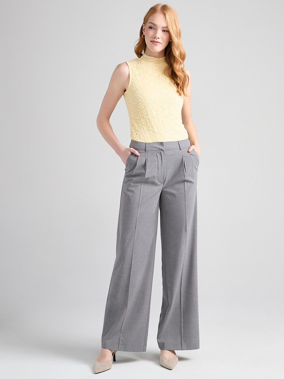 Sleeveless Lace Top in Soft Yellow