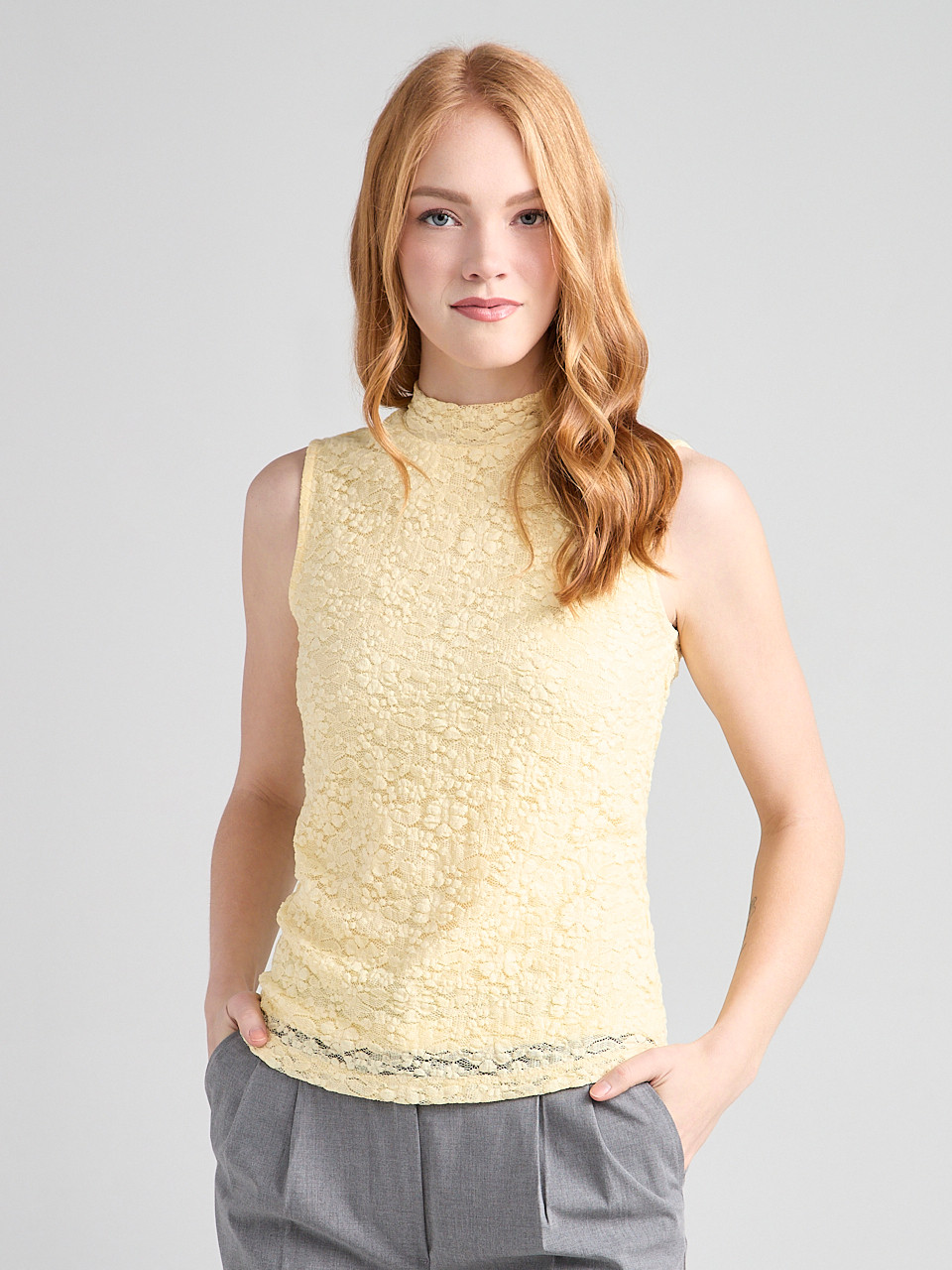 Sleeveless Lace Top Soft Yellow