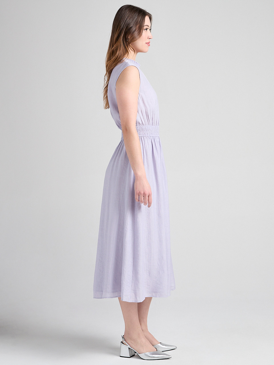 Smocked Waist Midi Dress in Lilac