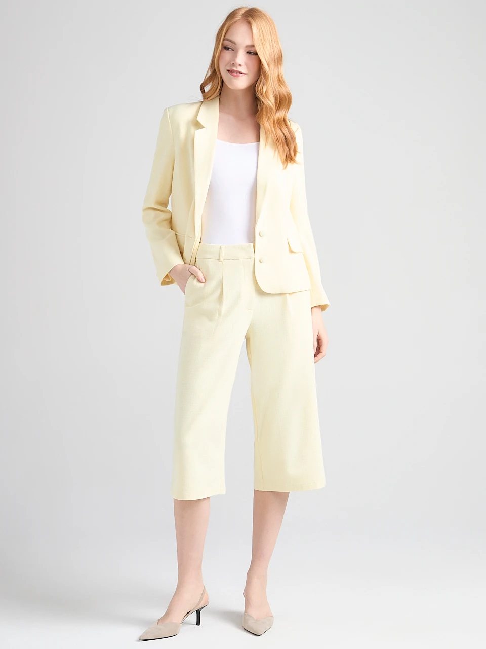 Super High Rise Pleated Culotte in Soft Yellow