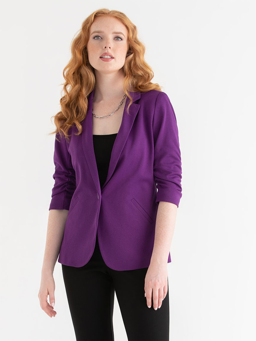 Hampton Three-Quarter Ruched Sleeve Ponte Blazer Purple Magic