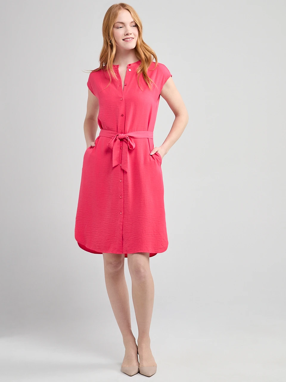Air Flow Shirt Dress in Raspberry