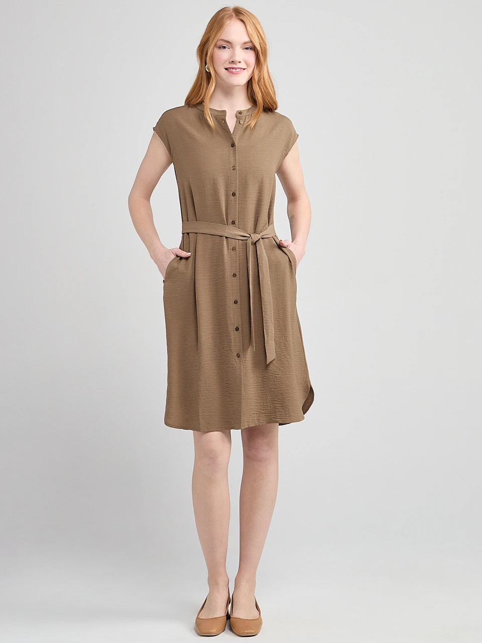 Air Flow Shirt Dress in Shitake