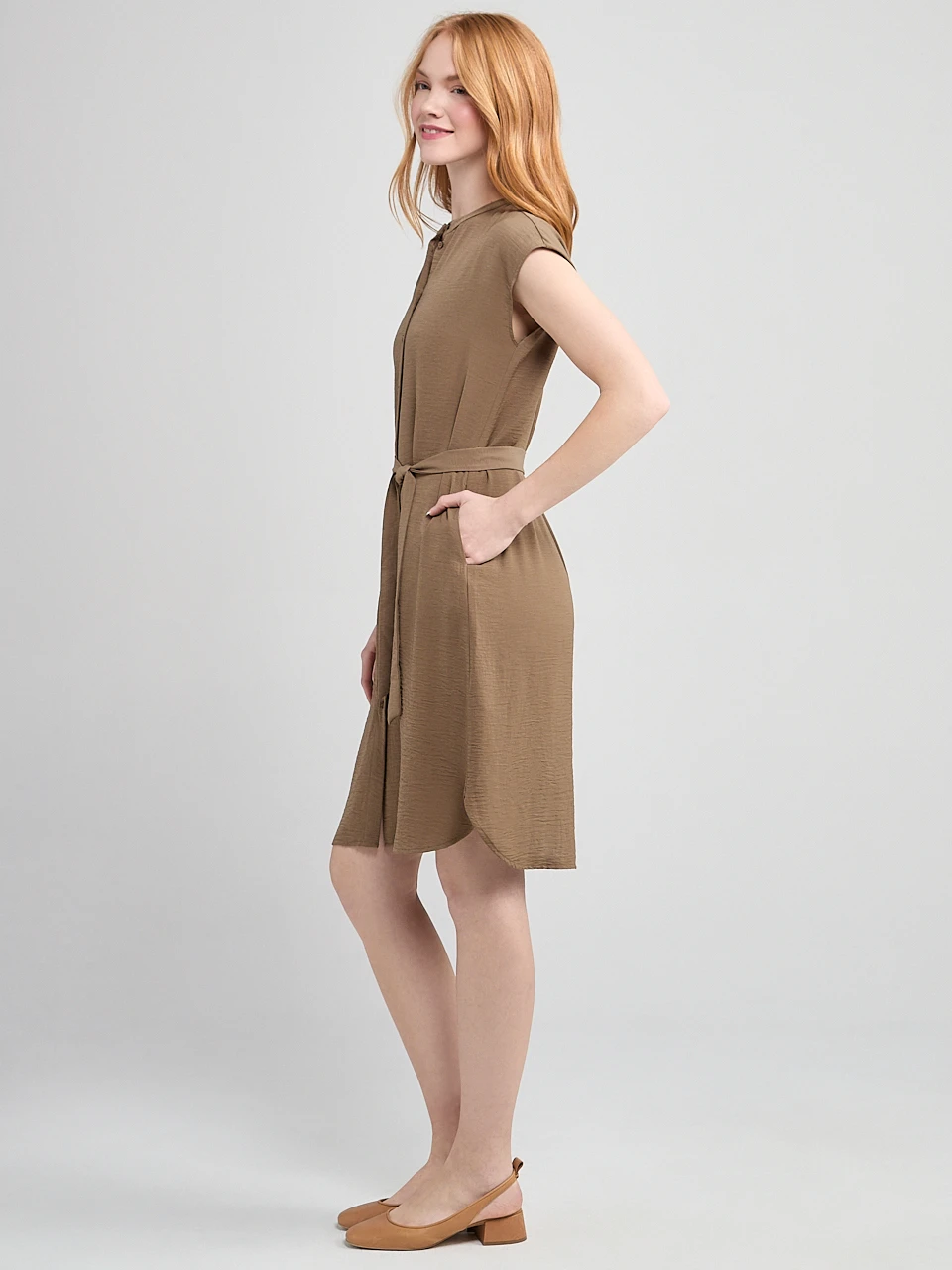 Air Flow Shirt Dress in Shitake