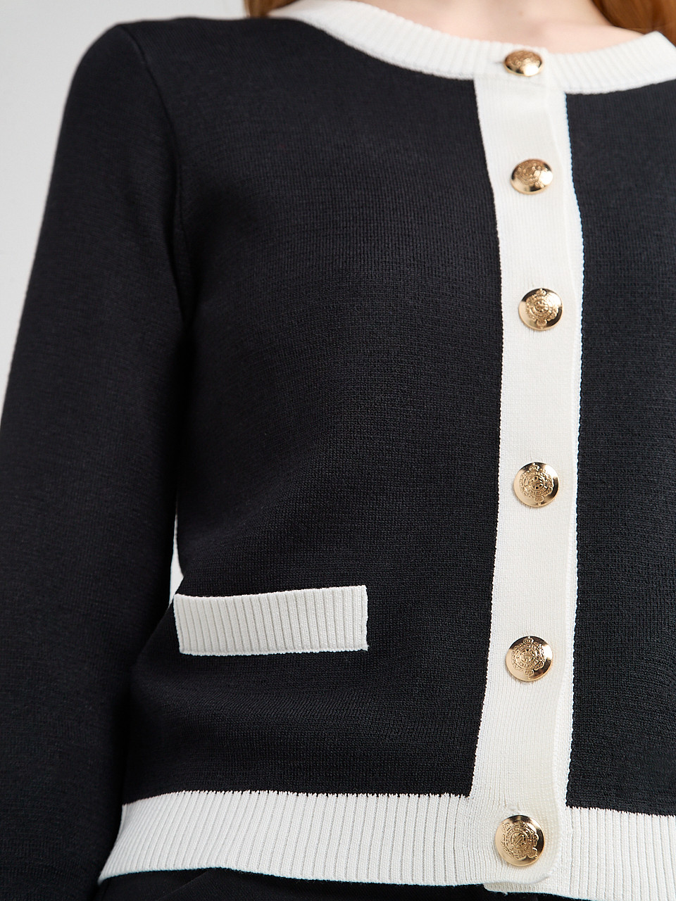 Contrast Trim Cardigan Black/White