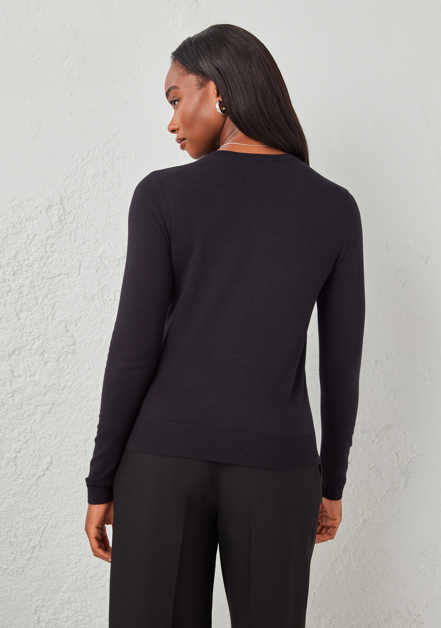 Crew Neck Button Front Cardigan in Black