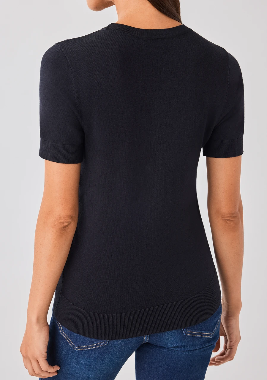 Crew Neck Short Sleeve Sweater in Black