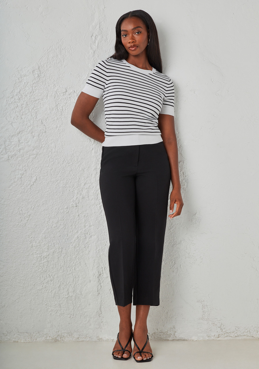 Crew Neck Short Sleeve Sweater Black/White