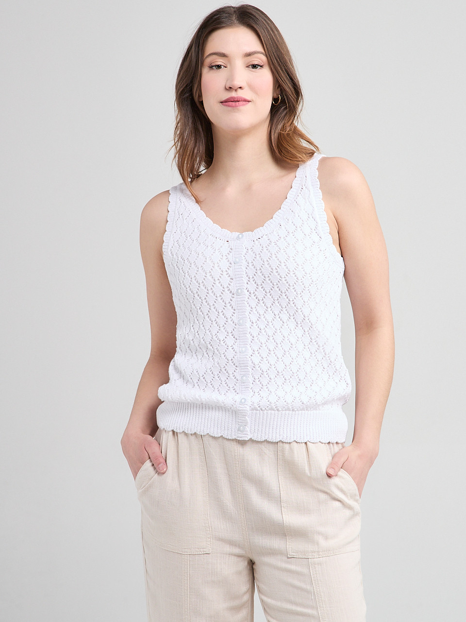 Crochet Button Sweater Tank White