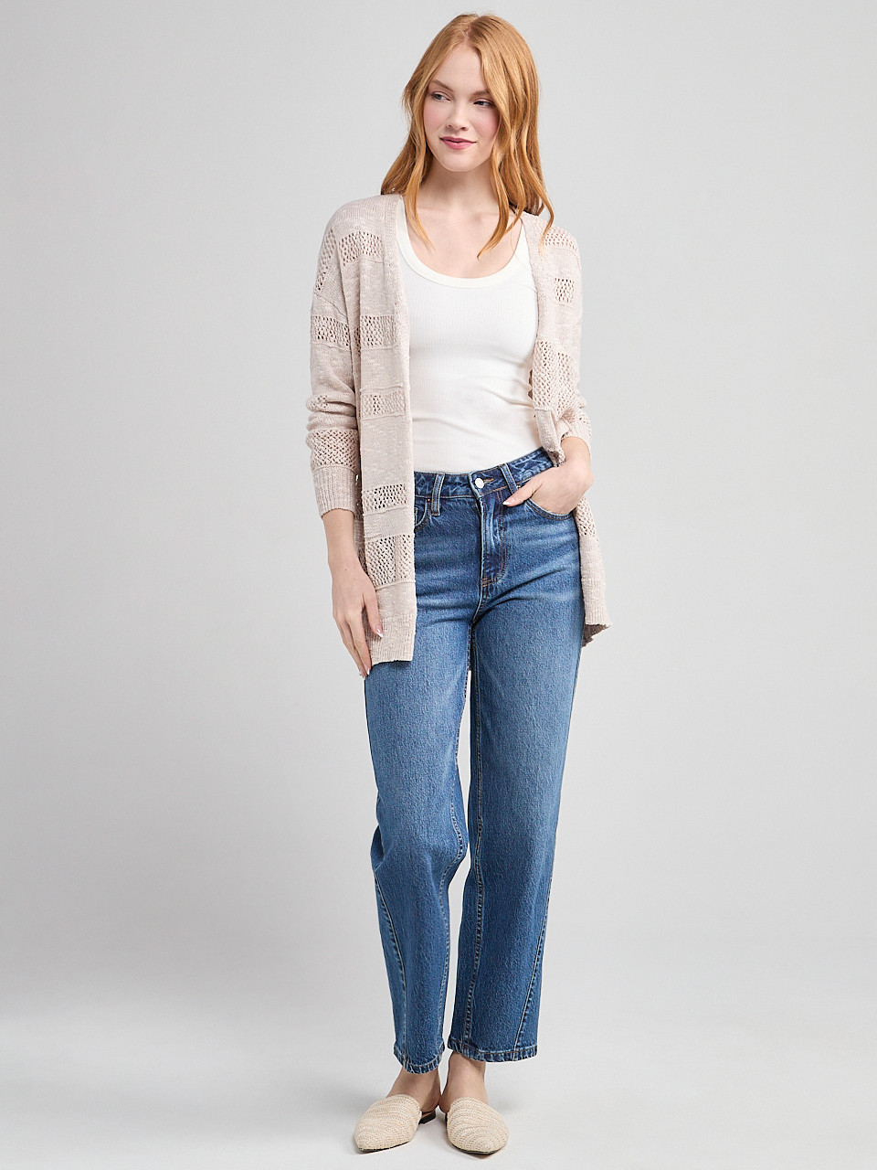 Open Front Crochet Cardigan Pumice