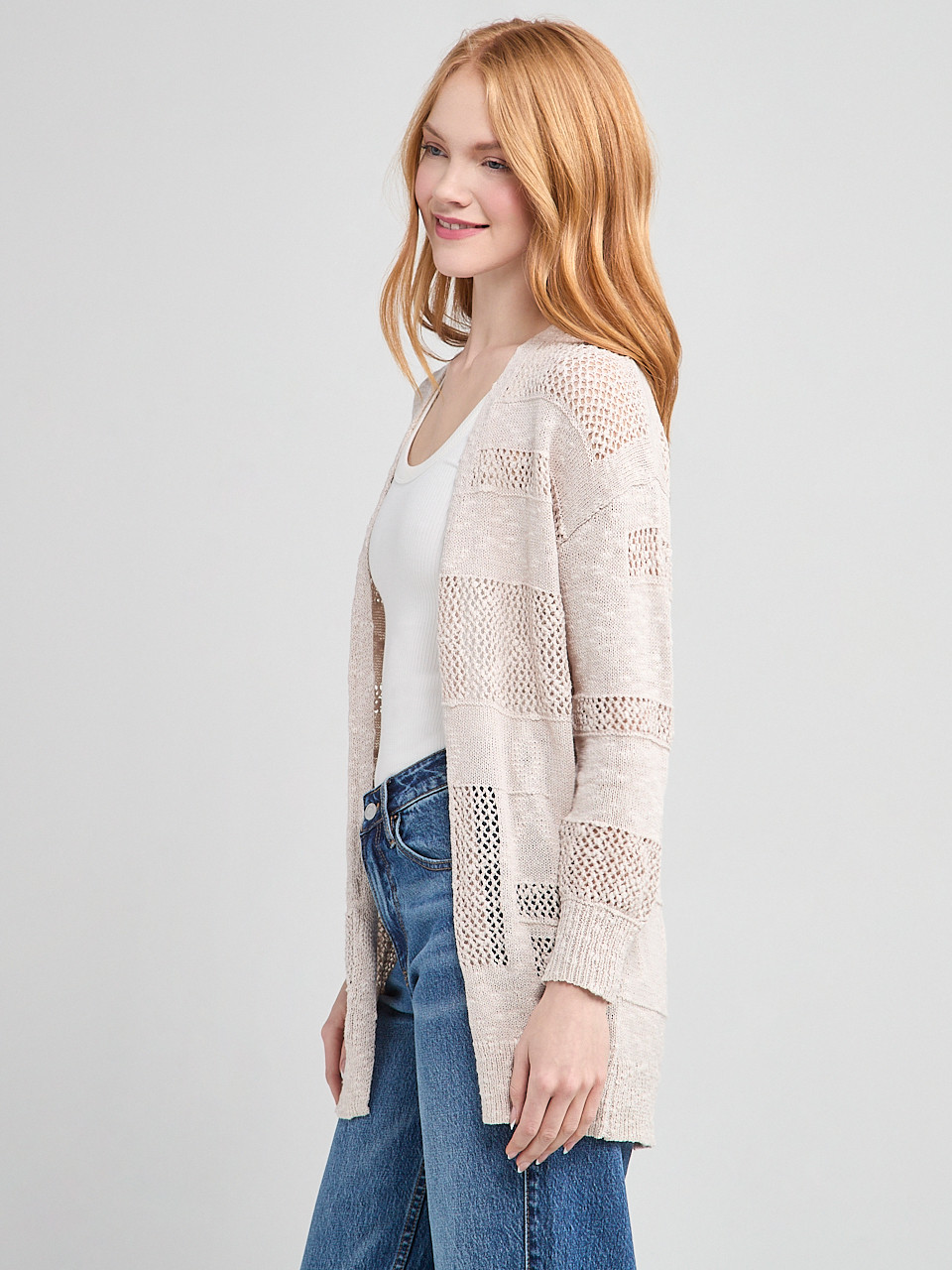 Open Front Crochet Cardigan Pumice