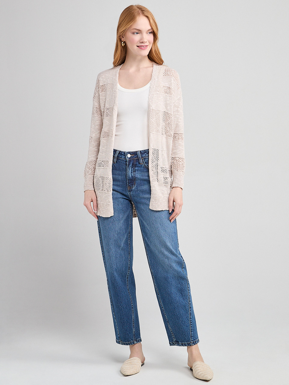 Open Front Crochet Cardigan Pumice