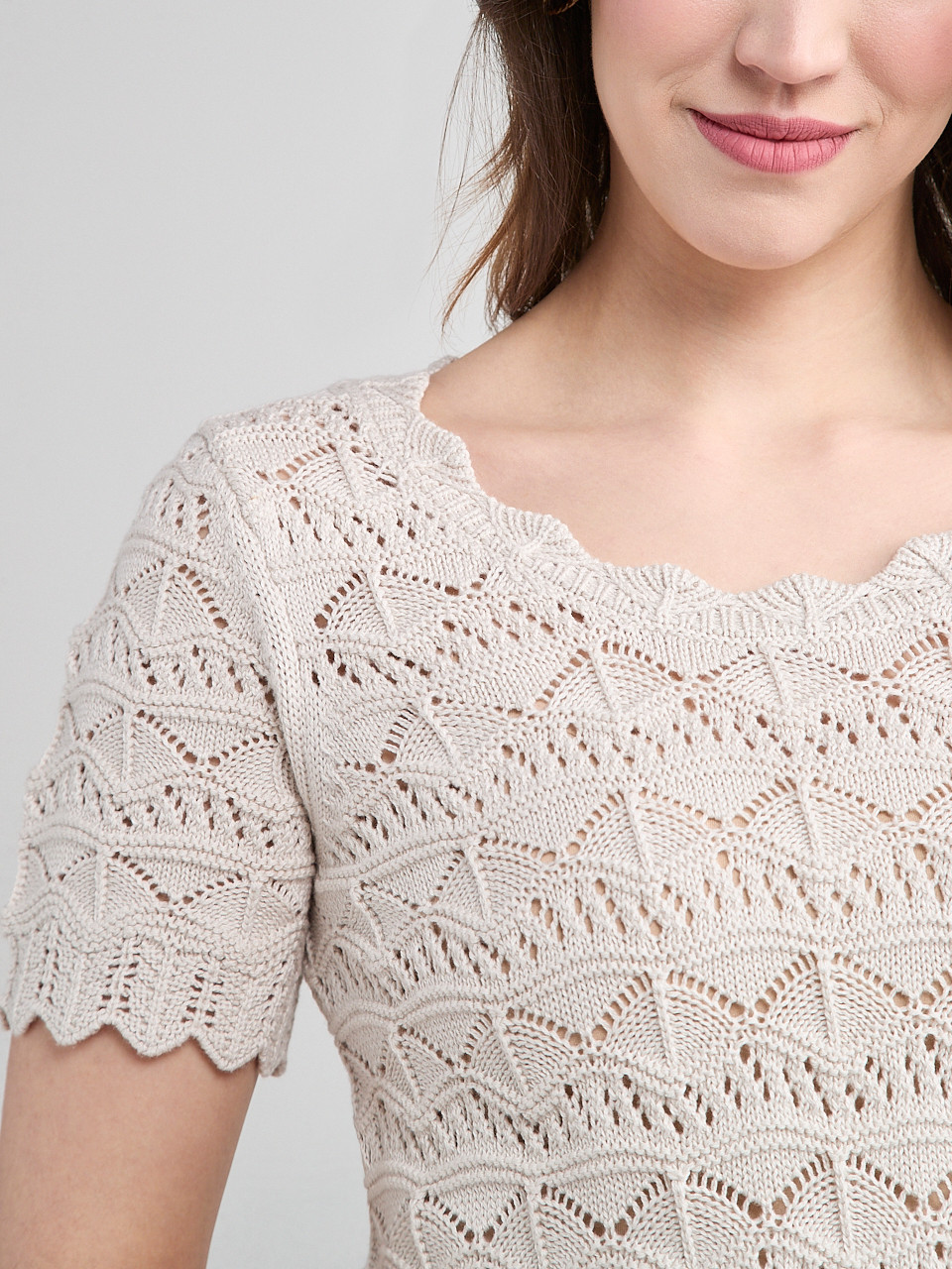 Scoop Neck Pointelle Sweater Pumice