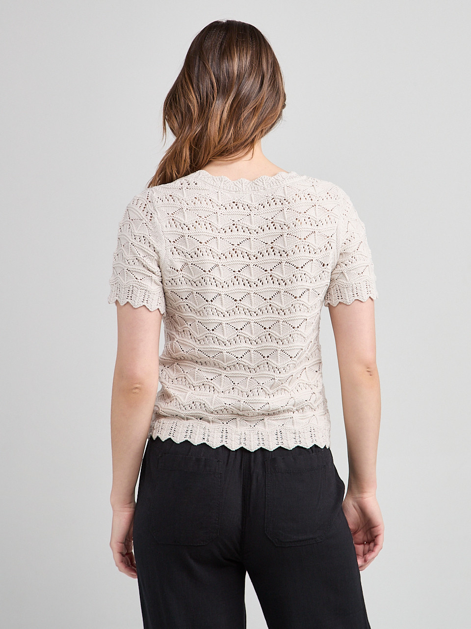 Scoop Neck Pointelle Sweater Pumice