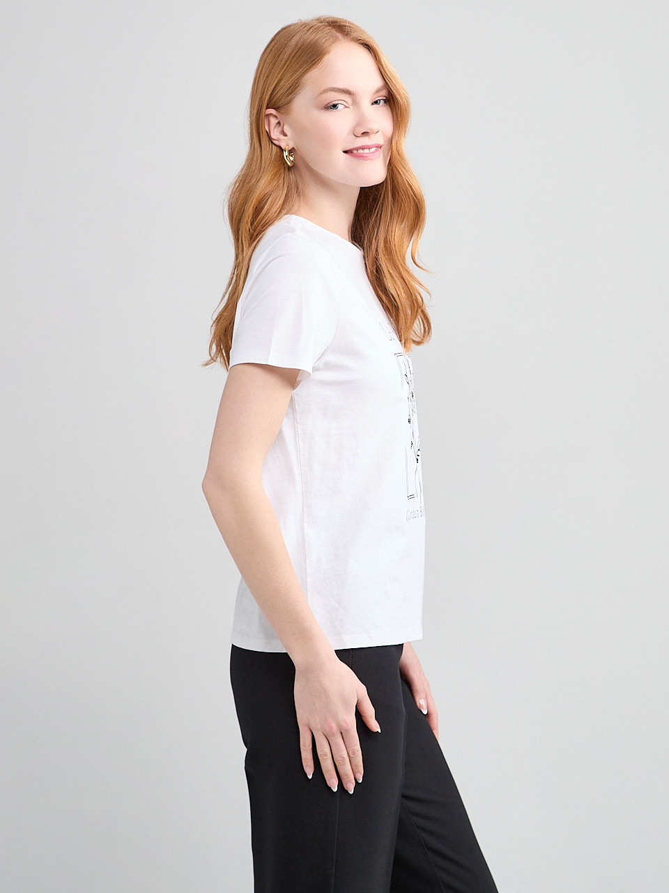 Short Sleeve Crew Neck T-Shirt B&W Flower