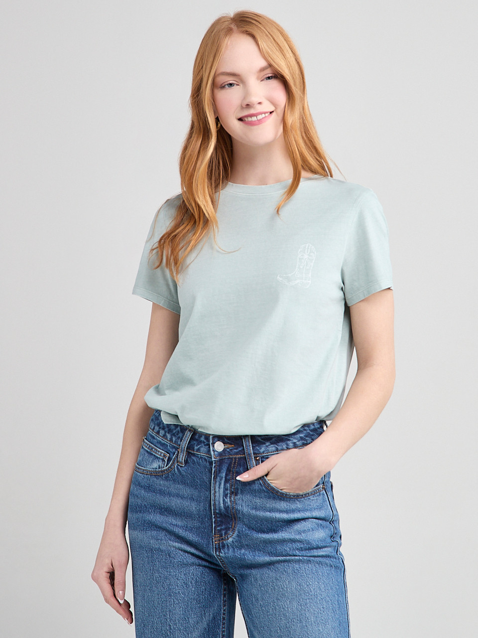 Short Sleeve Crew Neck T-Shirt Cowboy Boots
