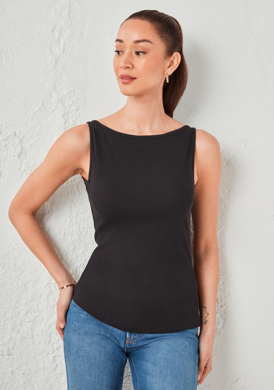 Sleeveless Boatneck Tank Black