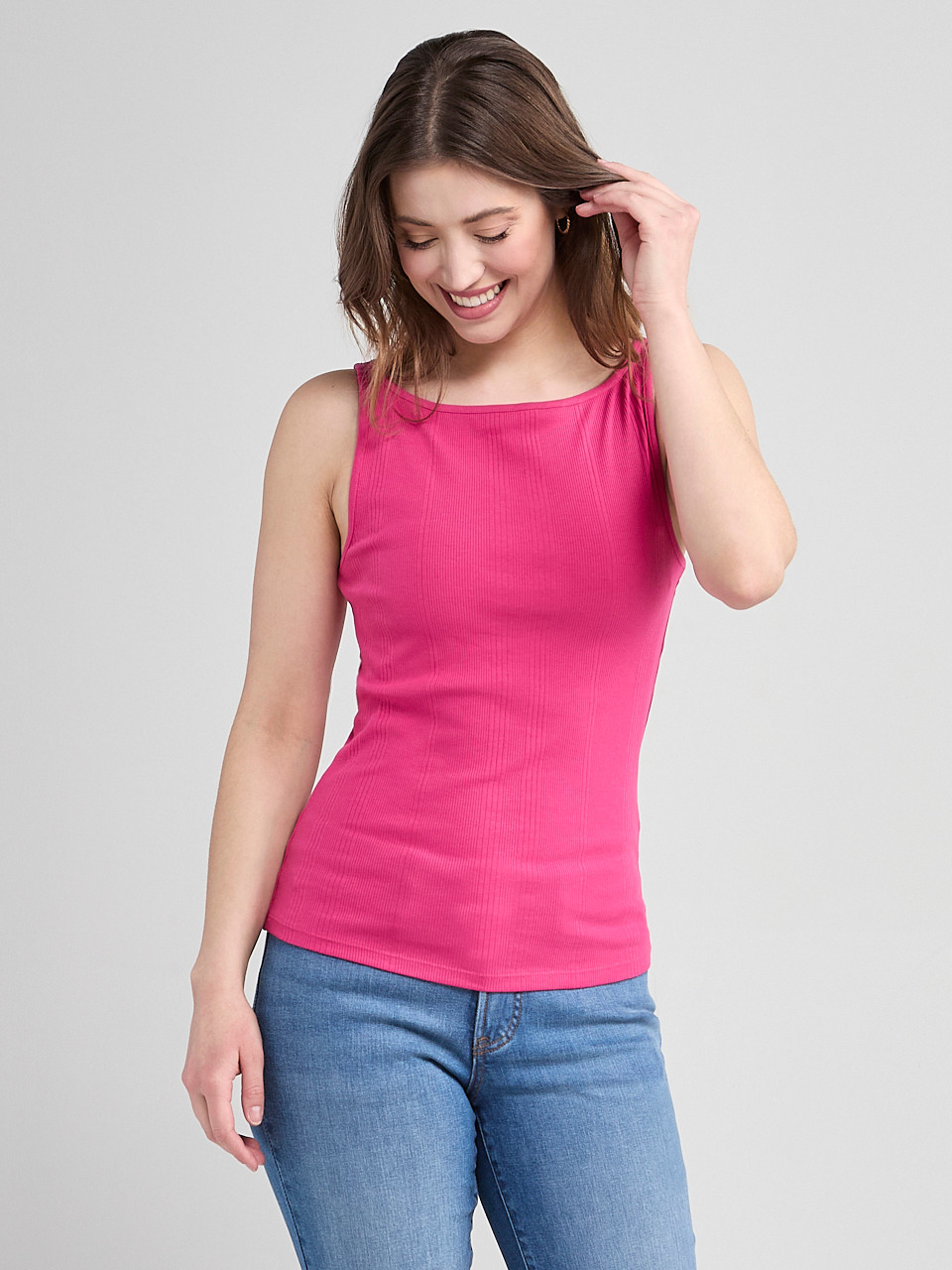 Sleeveless Boatneck Tank Hot Pink