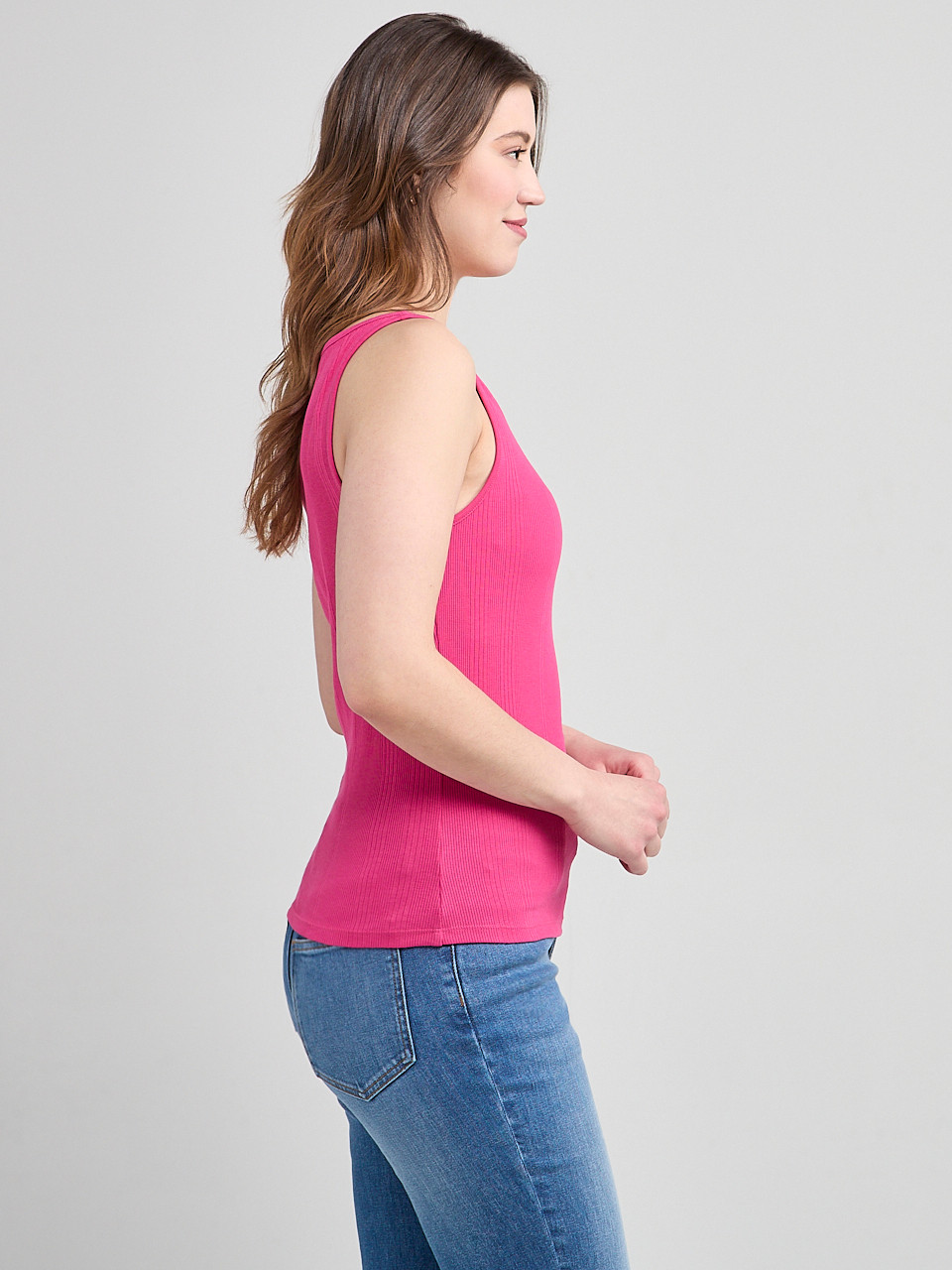 Sleeveless Boatneck Tank Hot Pink