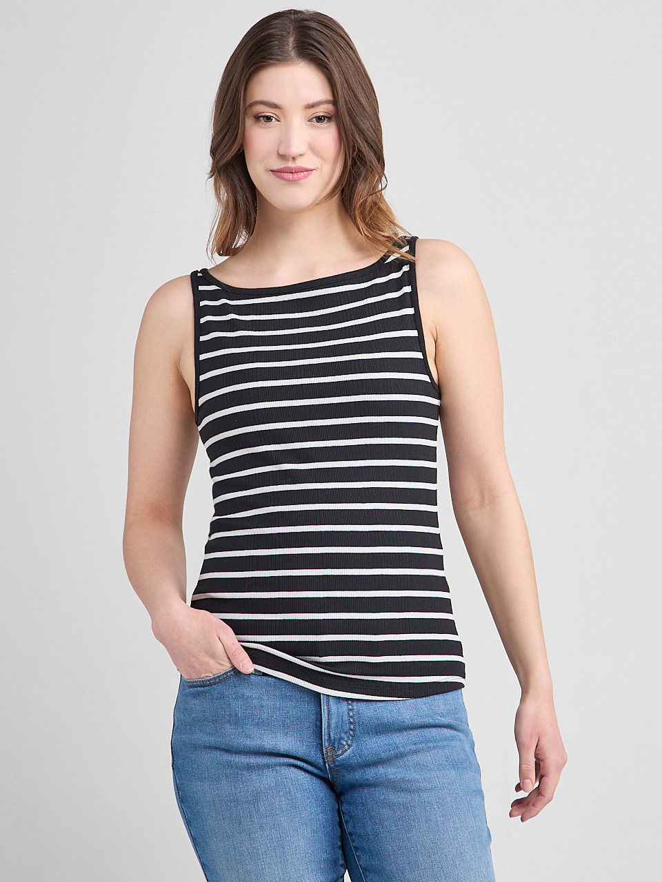 Sleeveless Boatneck Tank Stripe