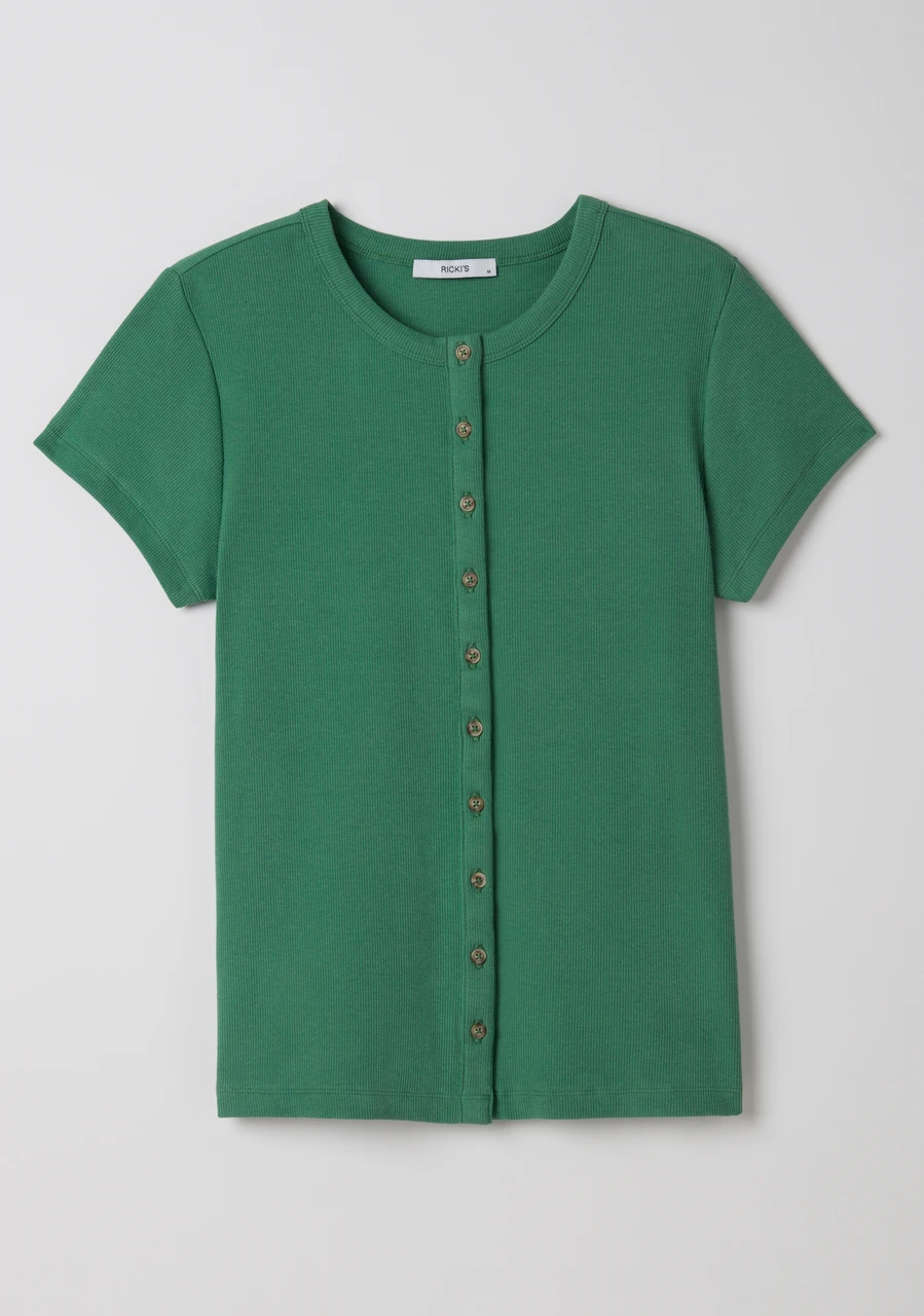 Short Sleeve Ribbed Top in Green