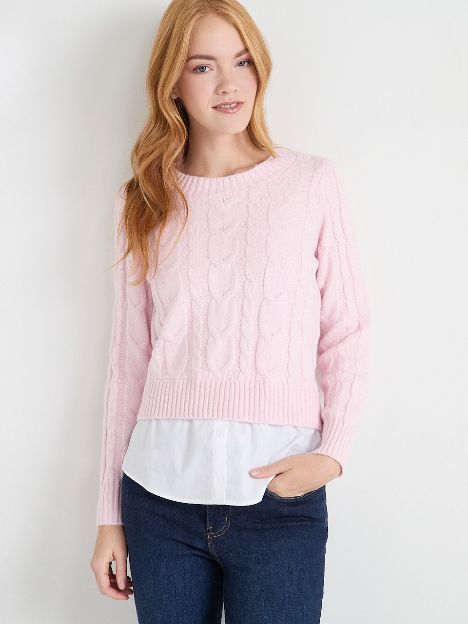 Cable Knit Fooler Sweater Light Pink
