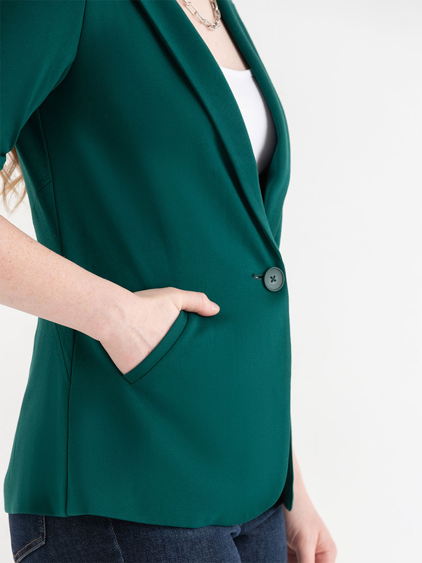 Eden Hampton Ponte Three-Quarter Ruched Sleeve Blazer