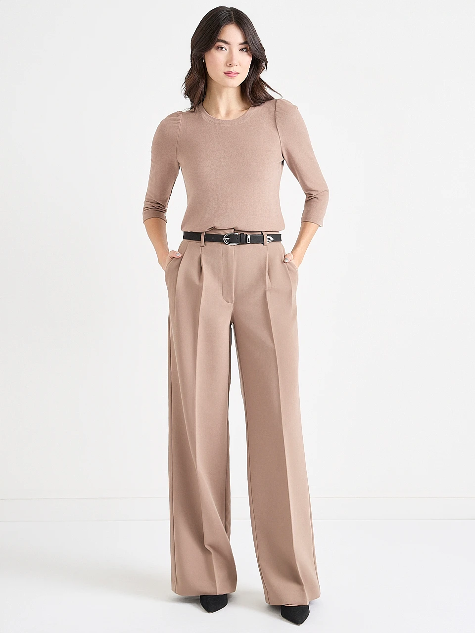 Super High Rise Pleated Wide Leg Pant Mocha