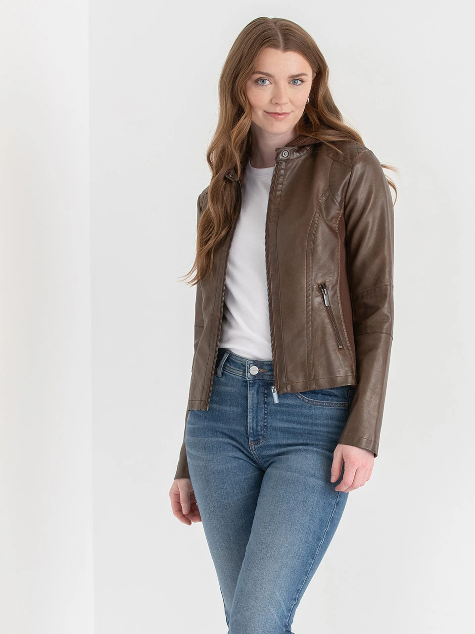 Hooded Faux Leather Jacket