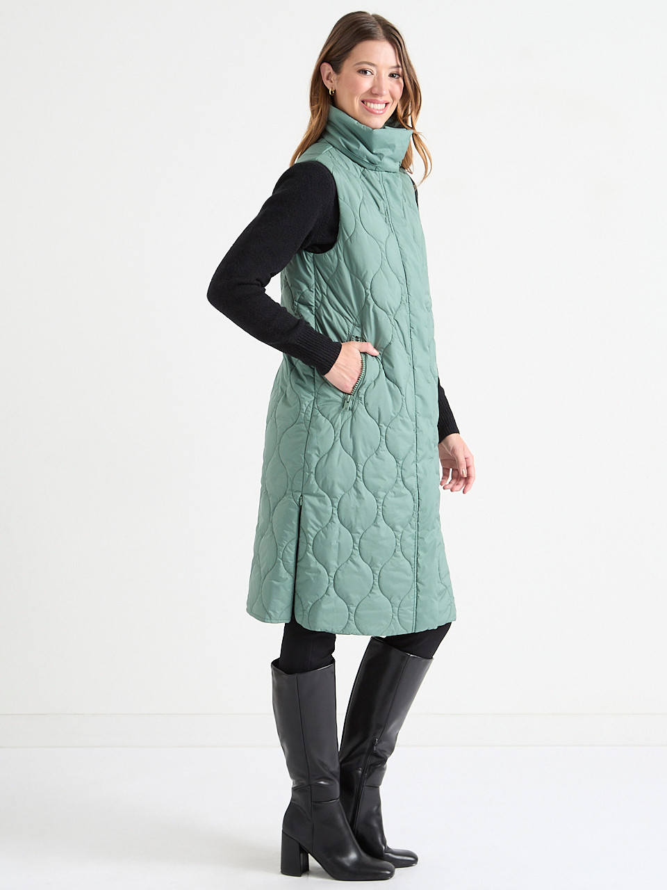 Midi Length Puffer Vest Laurel