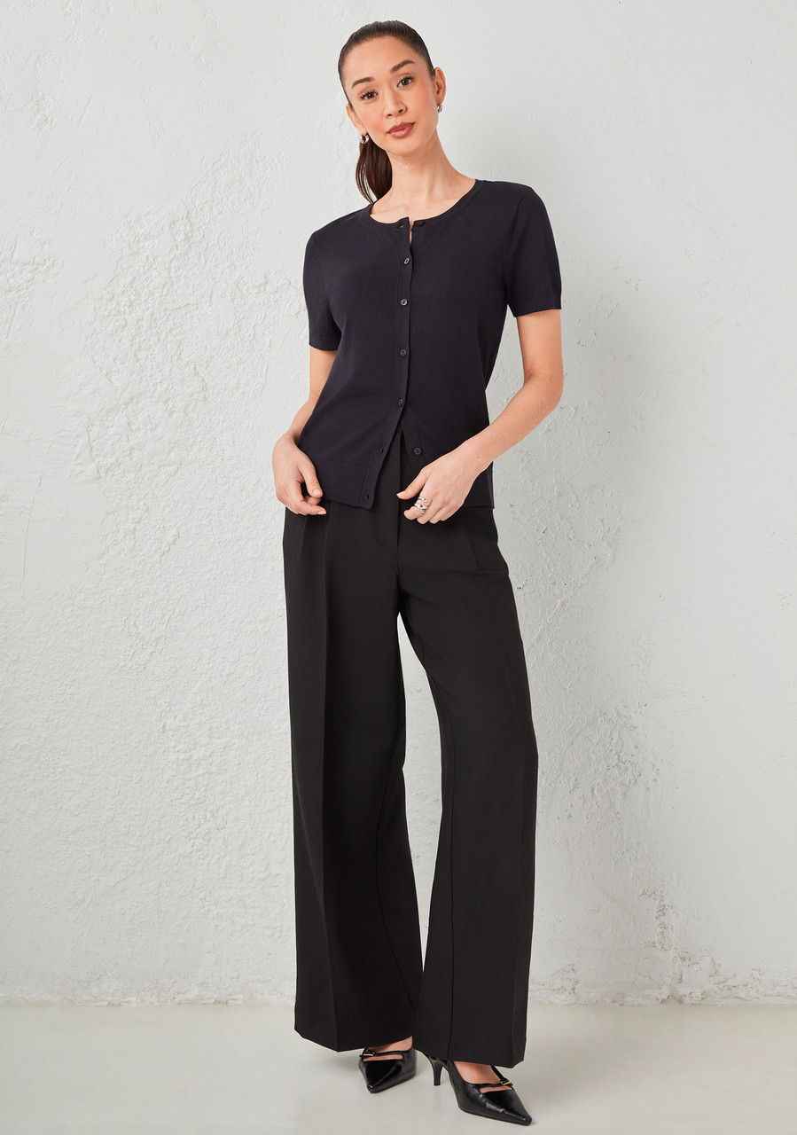 Short Sleeve Button Front Cardigan Black