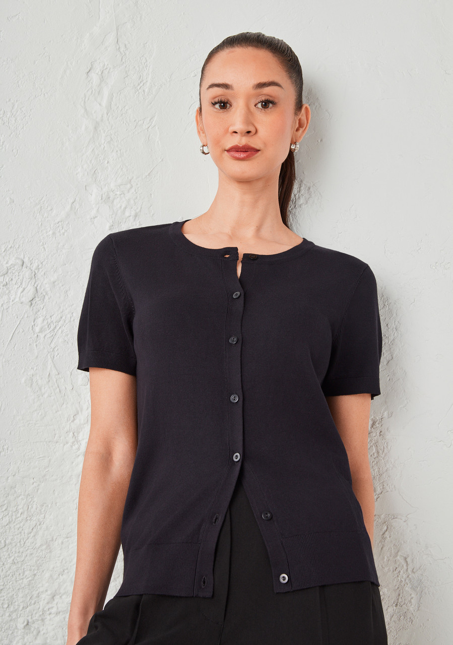 Short Sleeve Button Front Cardigan Black